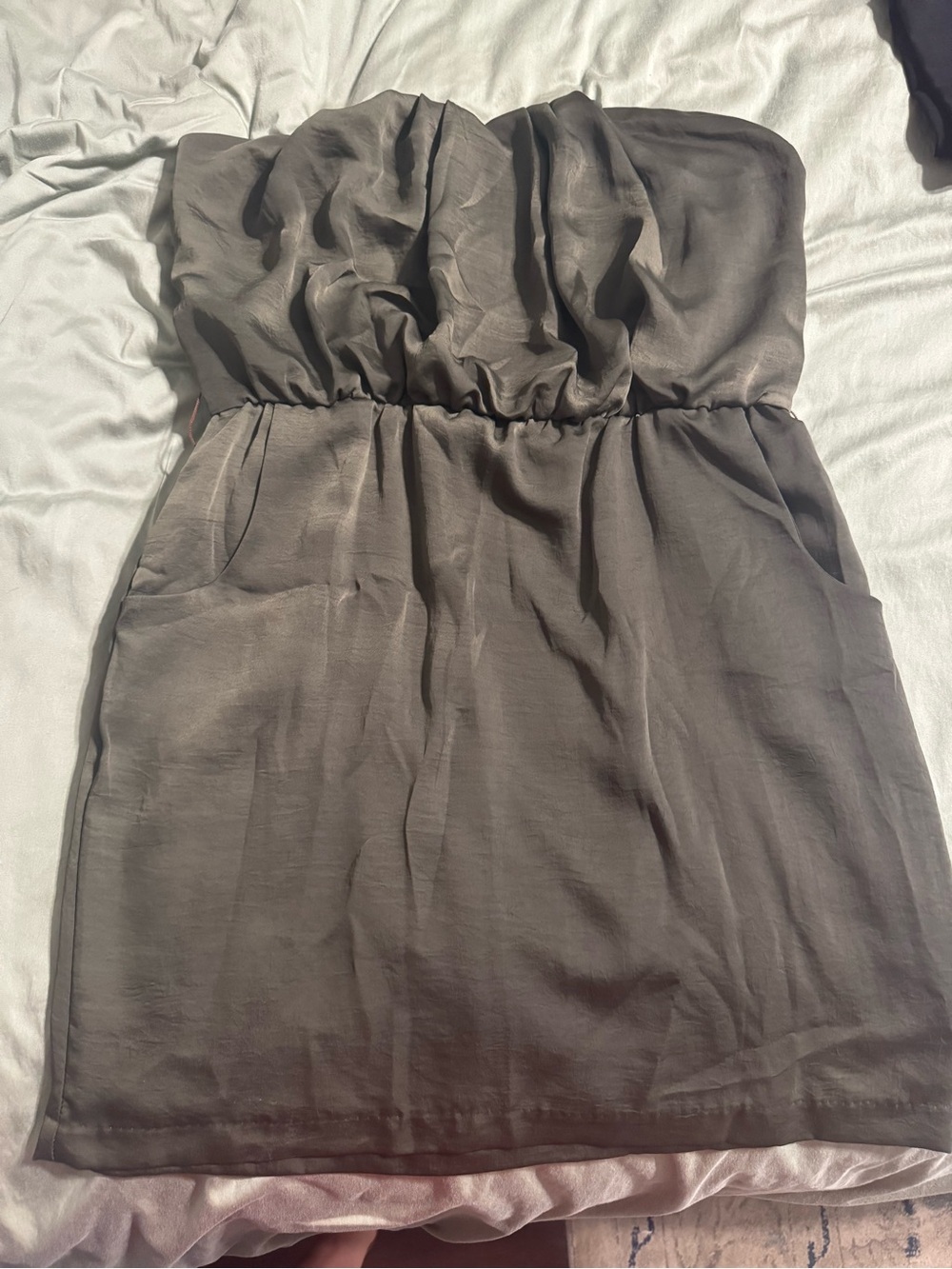 City Triangles Strapless Olive-Green Mini Dress